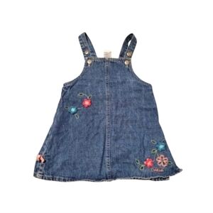 Vintage Oshkosh Baby 100% Cotton Embroidered Denim Overall Dress Size 18 Months